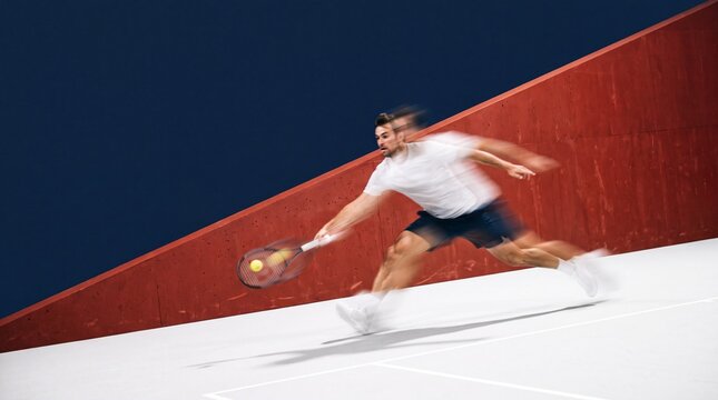 Male Tennis Player in Motion Hitting Forehand Shot