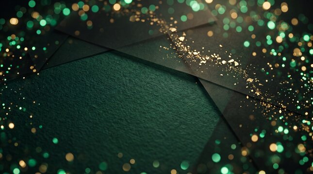 Luxury Green and Gold Sparkling Background with Copy Space