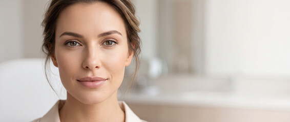 Naklejka premium Professional cosmetologist performing lip filler injection in a modern aesthetic clinic banner composition for beauty