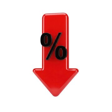 Red arrow pointing down with percent symbol for sale