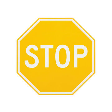 Yellow octagon stop sign icon with white text