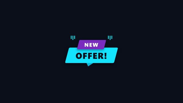 New offer promotional banner tag with modern geometric shapes and vibrant blue and purple colors for marketing and business sales events