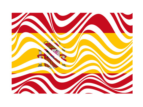 Spain Flag Abstract Wavy Background with Spanish Coat of Arms, Red Yellow Black Wave Design