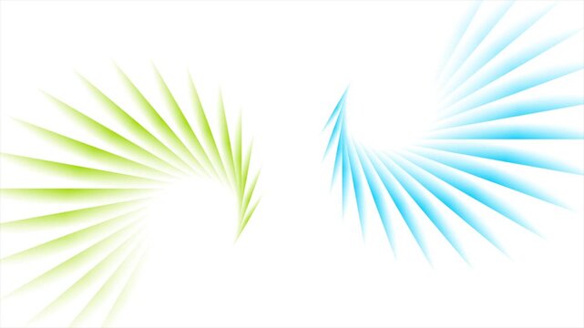 Abstract blue and green spiral light rays forming dynamic radial pattern on white background. Modern futuristic luminous motion design. Seamless loop. Video animation Ultra HD 4K 3840x2160