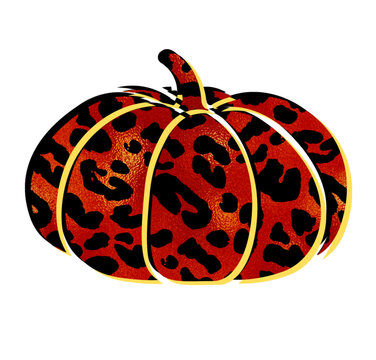Leopard Print Halloween Pumpkin with Bold Yellow Outlines and Spotted Animal Pattern