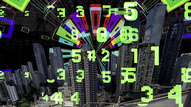 Chongqing cyberpunk city skyline with abstrat pattern