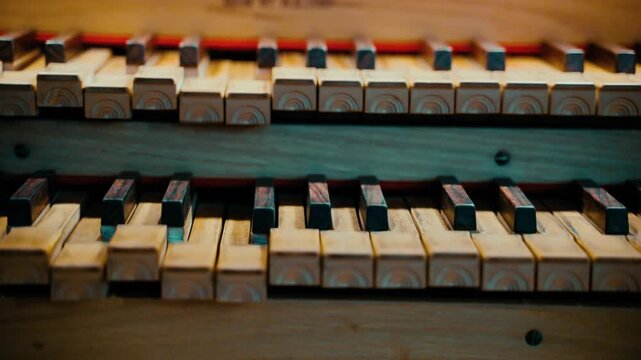 Double keyboard pipe organ playing sacred music by itself