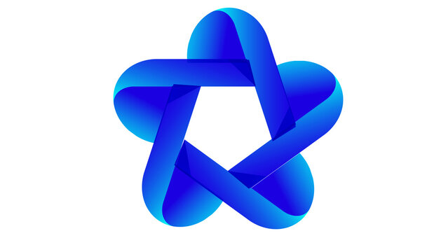 Abstract Blue Gradient Star Shape Logo Design with Curved Ribbons