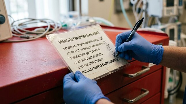 Succeeding on a second attempt as the crash cart checklist finally confirms full readiness