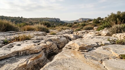 Obraz premium Ultra realistic limestone surface with warm cream tones, natural mineral grains and subtle sedimentary texture, ideal for architecture, interior, wellness, skincare, product backgrounds and premium de