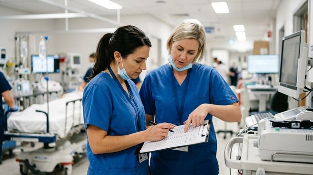 Code blue preparation checklist reviewed by two nurses together before a scheduled high-risk transfer
