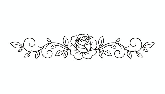 Elegant floral rose border ornament featuring delicate botanical scrolls and leaves in minimalist line art style.