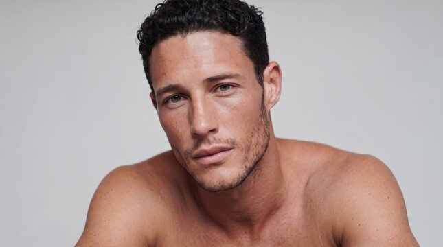 Portrait of a handsome man with short dark hair and a slight stubble