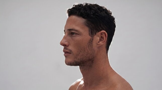 Portrait of a handsome man with short dark hair and a slight stubble