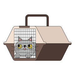 Cat Inside Pet Carrier, Flat Cartoon Illustration © Jeong