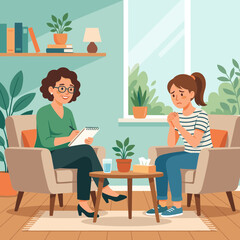 Fototapeta premium Therapist counseling distressed young woman in cozy office mental health support