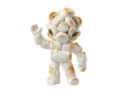 A whimsical bear shaped figure creatively constructed from toasted marshmallows and bread a playful food art composition