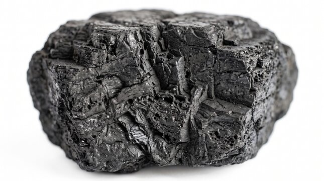 A professional collection of realistic coal materials, including raw coal, anthracite, bituminous coal, lignite, crushed coal, coal briquettes, and detailed mineral specimens isolated on a clean white