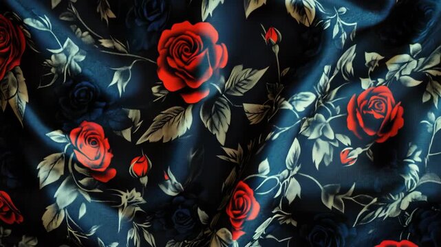 Vibrant red roses on a black background, with a vintage aesthetic.