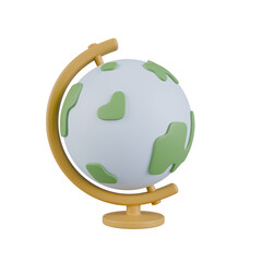 3D Minimalist World Globe on Stand Icon, Stylized Earth Sphere Model for Education and Travel Isolated © Katlyn Design