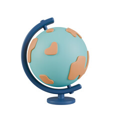 3D Minimalist World Globe on Stand Icon, Stylized Earth Sphere Model for Education and Travel Isolated © Katlyn Design