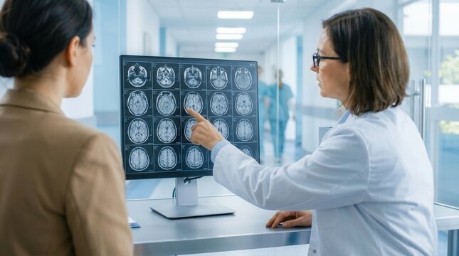 Expert neurologist providing a detailed analysis of MRI brain scan images