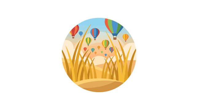 Hot Air Balloon Wheat Field Vector Illustration