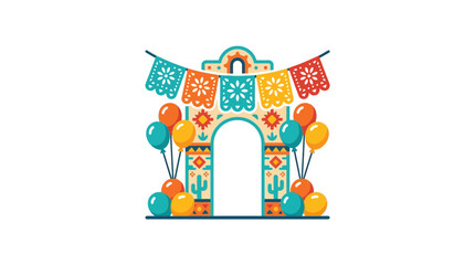 Naklejka premium Happy Birthday Party Card with Birthday Cake, Gift and Celebration Decorations, Colorful Cartoon Vector Illustration for Festive Holiday Design