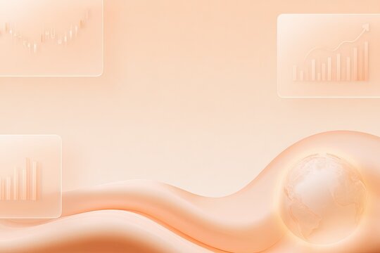 Illuminated globe and financial charts overlay soft, flowing fabric background