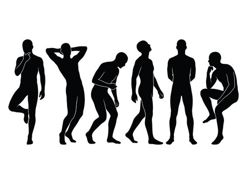 Various poses of men silhouettes demonstrating deep thought and confusion