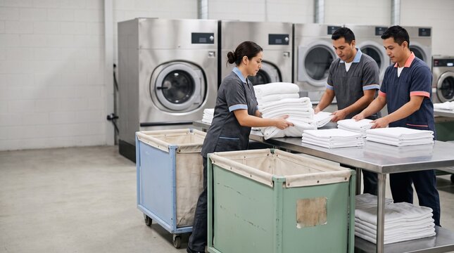 Laundry team receives fresh linens for hotel turnover