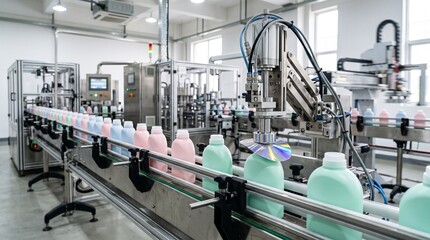 Fototapeta premium Blank holographic seals move along a product line