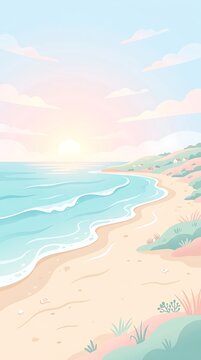 Flat vector illustration of coastal waves at soft morning light