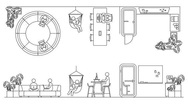 Minimal cad vector floor plan layout, architectural design elements, technical drawing, schematic lines, drafting blueprint for engineering projects