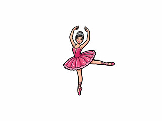 Elegant Ballerina In Pink Tutu Posing With Raised Arms And Sparkling Tiara For Graceful Dance, Recital And Decorative Performance Themed Design Vector Illustration  © bayu