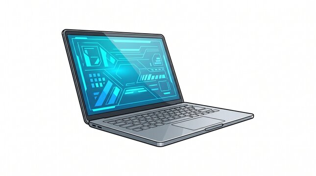 Laptop Computer with Silver Body and Blank Screen Isolated on White Background, Modern Technology Device for Business, Internet, Communication and Digital Work