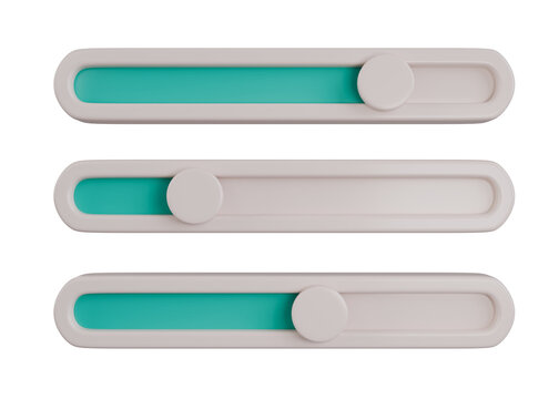 Set of Three Teal 3D UI Slider Bars Controls Isolated Object