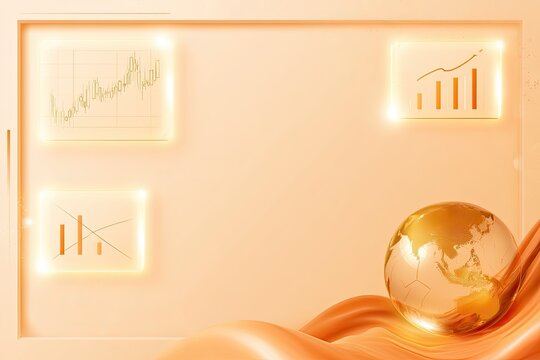Glowing charts and a glass globe on flowing orange fabric