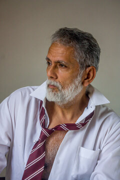 Senior Handsome Man Looking Side Profile Studio Portrait