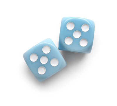 Blue game dices on white background