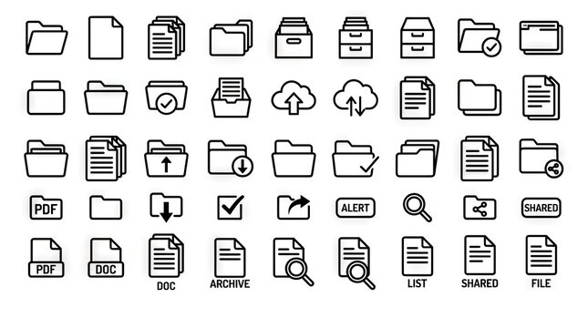Extensive document and folder management line icon collection.