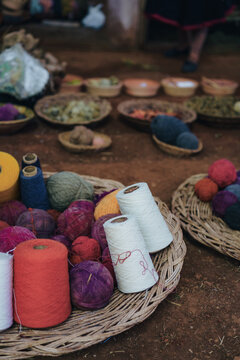Traditional Peruvian textiles and colorful woven fabrics showcasing Andean cultural heritage, Peru