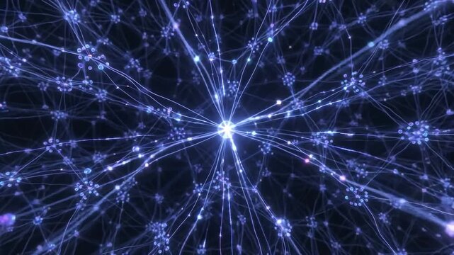 Detailed digital brain synapse with glowing spherical nodes