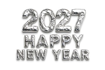 Naklejka premium Shiny metallic numbers and letters spelling out 2027 Happy New Year on a white background