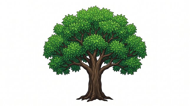 Green Tree Isolated on White Background with Lush Green Foliage, Natural Branches and Trunk Representing Nature, Ecology, Growth and Summer Season