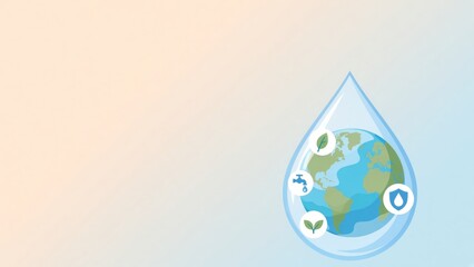 Obraz premium Earth inside a water drop, surrounded by conservation icons, symbolizing global sustainability and ecology