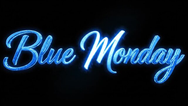 Blue Monday cursive text on black background