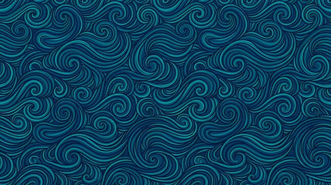 Seamless pattern of decorative curly lines forming continuous wave textures background waves pattern seamless curly line art texture background continuous repeated tileable abstract ocean water flow