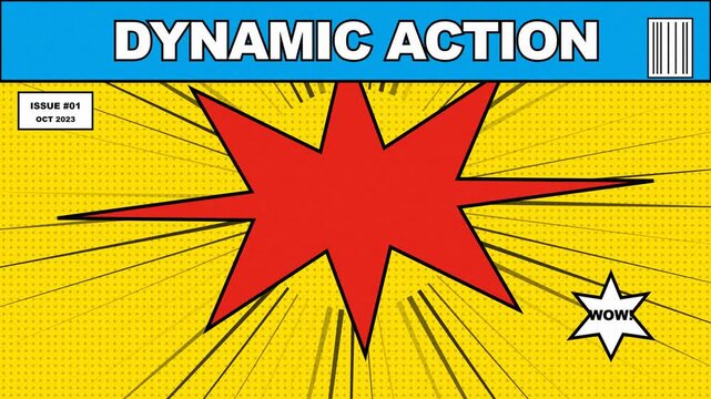 Vintage comic book cover with dynamic action explosion design.