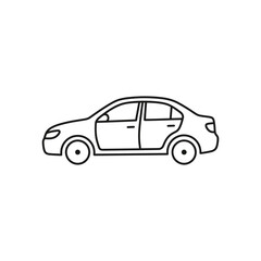 Fototapeta premium Simple sedan car side profile line art icon.
